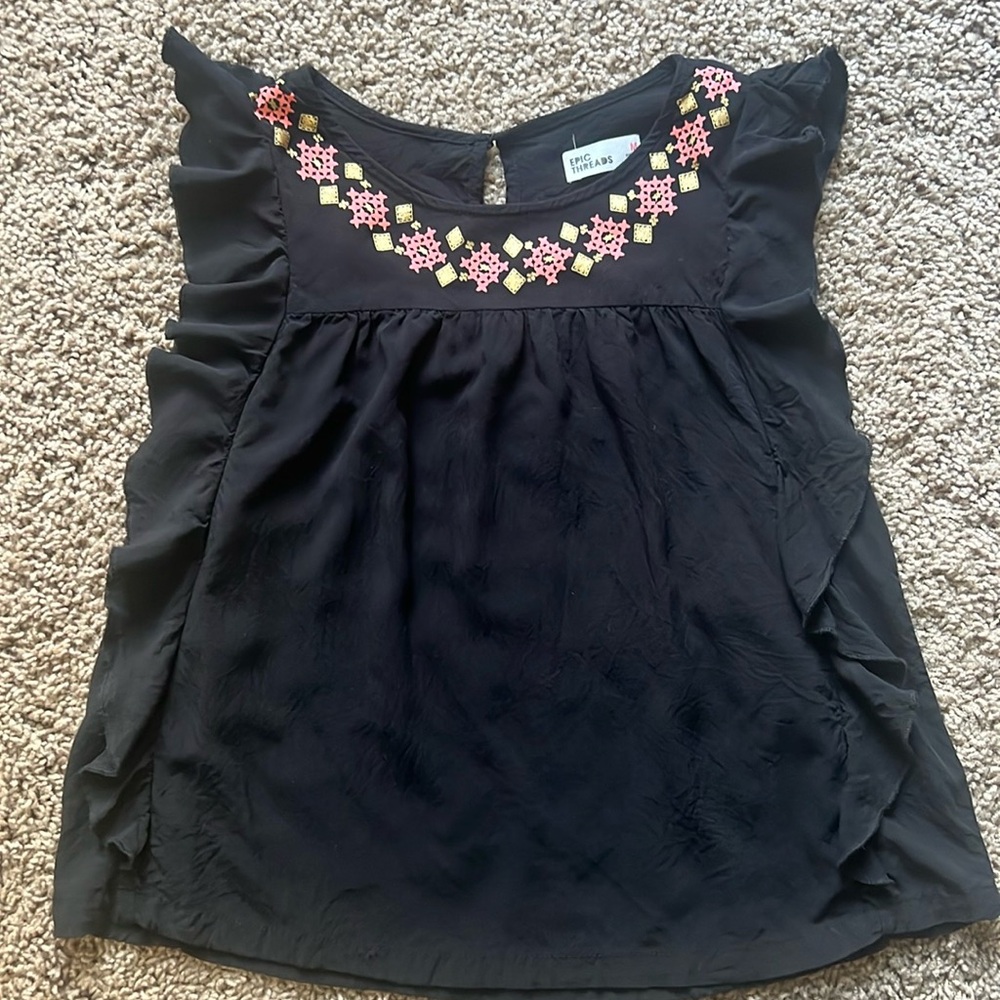 Girls sleeveless blouse size medium ruffles and embroidery